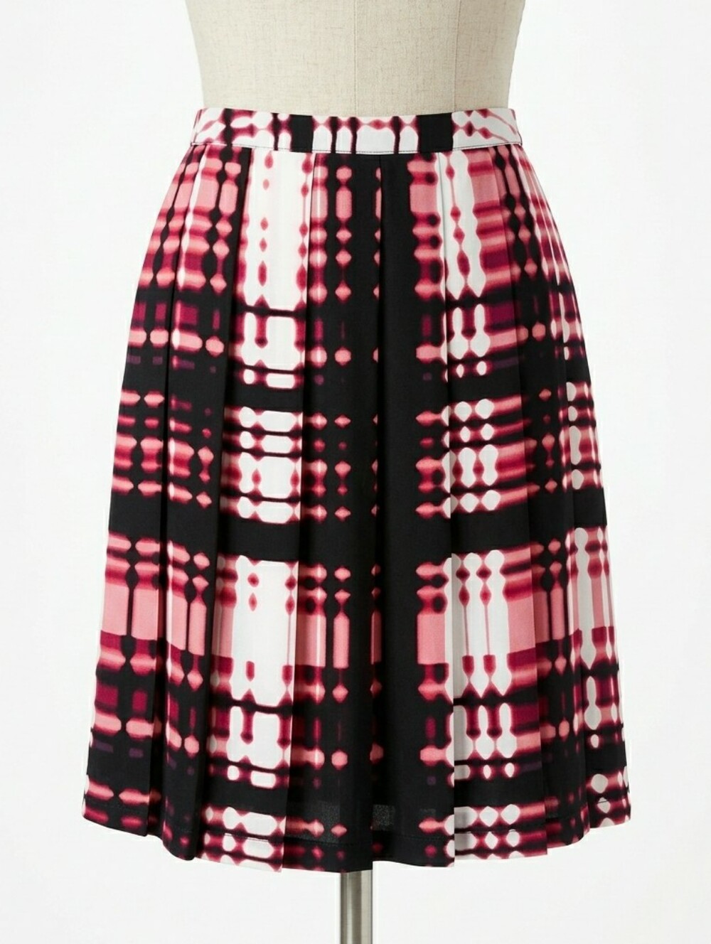 NEW YORK & COMPANY Pink Black Plaid Pleated A-Line Skirt Size 4